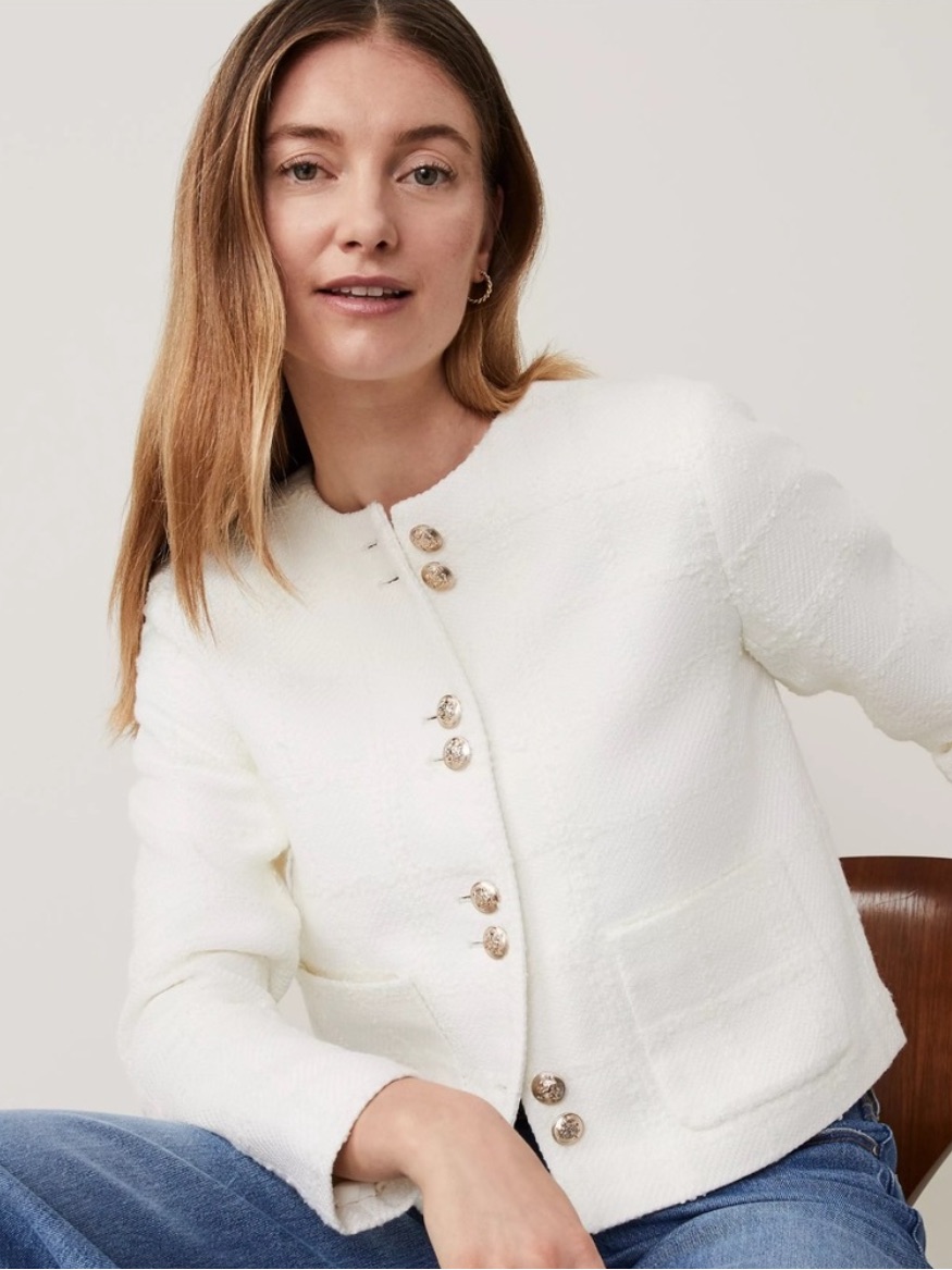 Nwt Ann Taylor Double Button Jacket In Boucle Tweed
